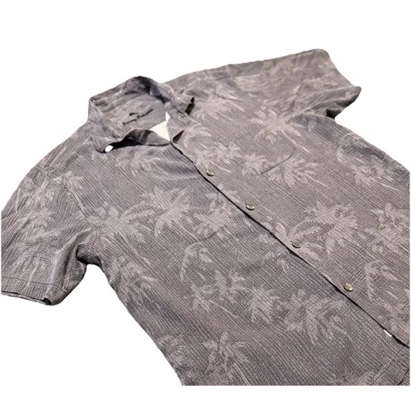 Tommy Bahama Shirt Mens L Gray‎ Hawaiian Silk Palm Tree Beach Retro Vintage - Picture 3 of 12
